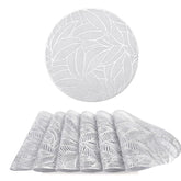 6 Pcs Placemats Round Leaf PVC Hollowed-Out for Party Wedding-Silver