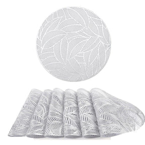 6 Pcs Placemats Round Leaf PVC Hollowed-Out for Party Wedding-Silver