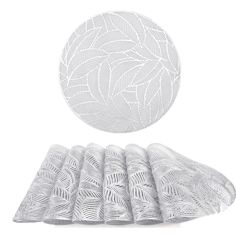 6 Pcs Placemats Round Leaf PVC Hollowed-Out for Party Wedding-Silver