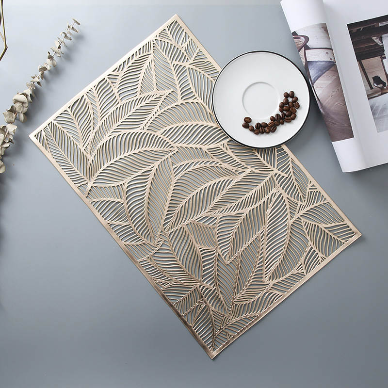 6 Pcs Placemats Square Leaf PVC Hollowed-Out for Party Wedding-Gold