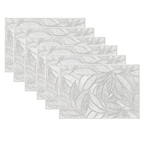 6 Pcs Placemats Square Leaf PVC Hollowed-Out for Party Wedding-Silver
