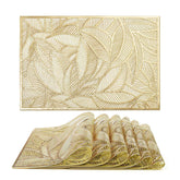 6 Pcs Placemats Square Leaf PVC Hollowed-Out for Party Wedding-Gold