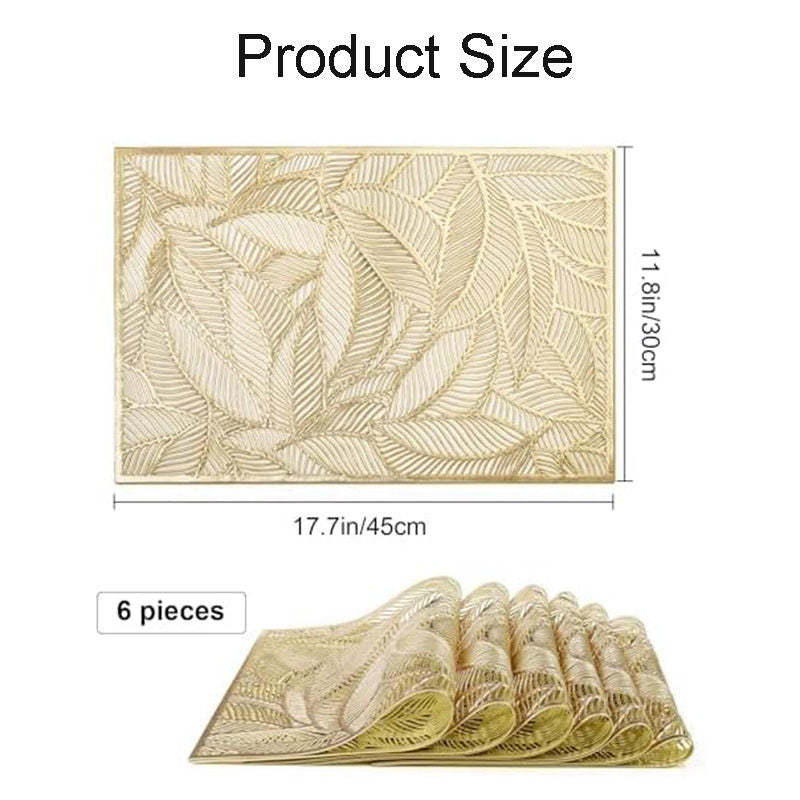 6 Pcs Placemats Square Leaf PVC Hollowed-Out for Party Wedding-Gold