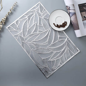 6 Pcs Placemats Square Leaf PVC Hollowed-Out for Party Wedding-Silver