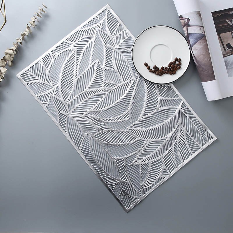 6 Pcs Placemats Square Leaf PVC Hollowed-Out for Party Wedding-Silver