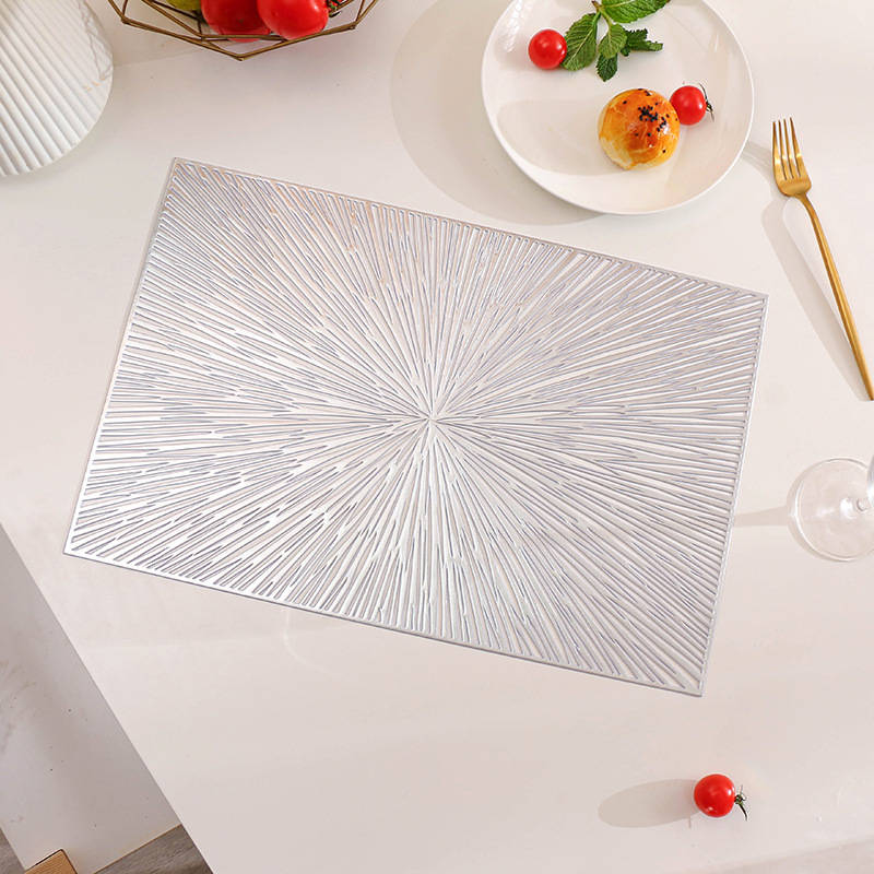 6 Pcs Placemats Square Fireworks PVC Hollowed-Out for Party Wedding-Silver