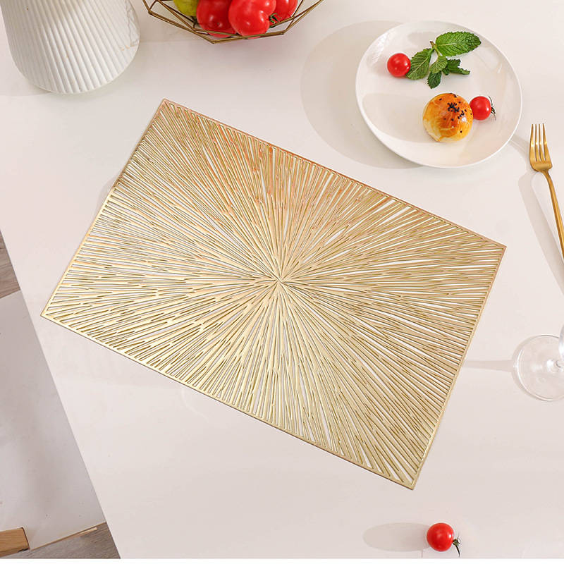 6 Pcs Placemats Square Fireworks PVC Hollowed-Out for Party Wedding-Gold