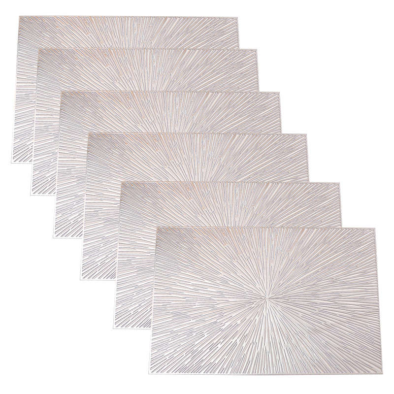 6 Pcs Placemats Square Fireworks PVC Hollowed-Out for Party Wedding-Silver