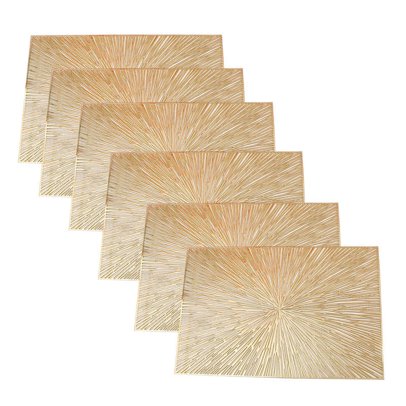6 Pcs Placemats Square Fireworks PVC Hollowed-Out for Party Wedding-Gold