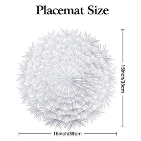 6 Pcs Placemats Round Dandelion PVC Hollowed-Out for Party Wedding-Silver