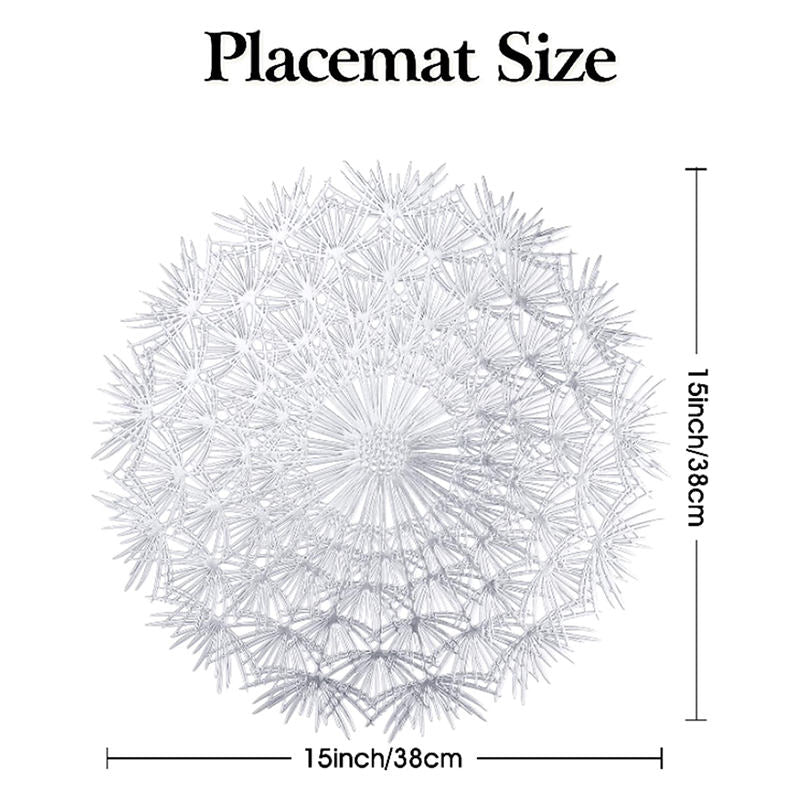 6 Pcs Placemats Round Dandelion PVC Hollowed-Out for Party Wedding-Silver