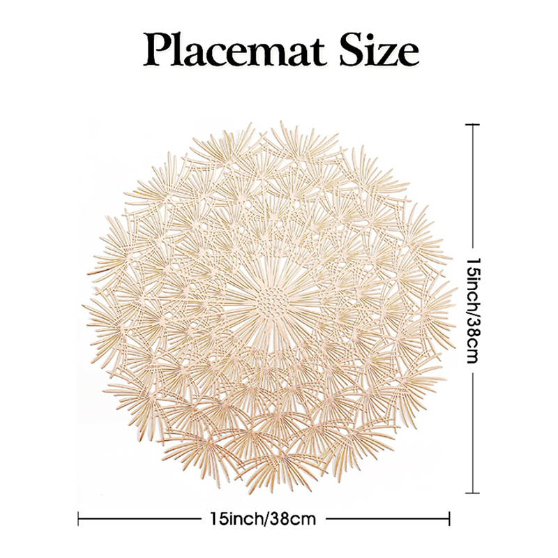 6 Pcs Placemats Round Dandelion PVC Hollowed-Out for Party Wedding-Gold