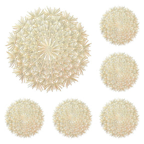6 Pcs Placemats Round Dandelion PVC Hollowed-Out for Party Wedding-Gold