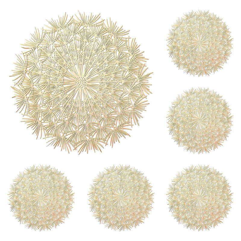 6 Pcs Placemats Round Dandelion PVC Hollowed-Out for Party Wedding-Gold