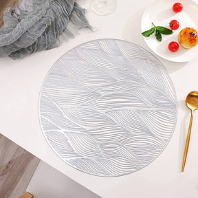6 Pcs Placemats Round Meteor PVC Hollowed-Out for Party Wedding-Silver