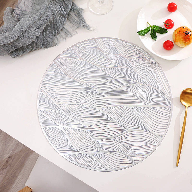 6 Pcs Placemats Round Meteor PVC Hollowed-Out for Party Wedding-Silver