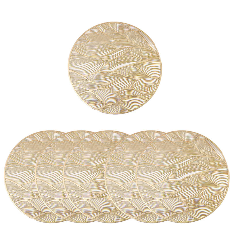 6 Pcs Placemats Round Meteor PVC Hollowed-Out for Party Wedding-Gold