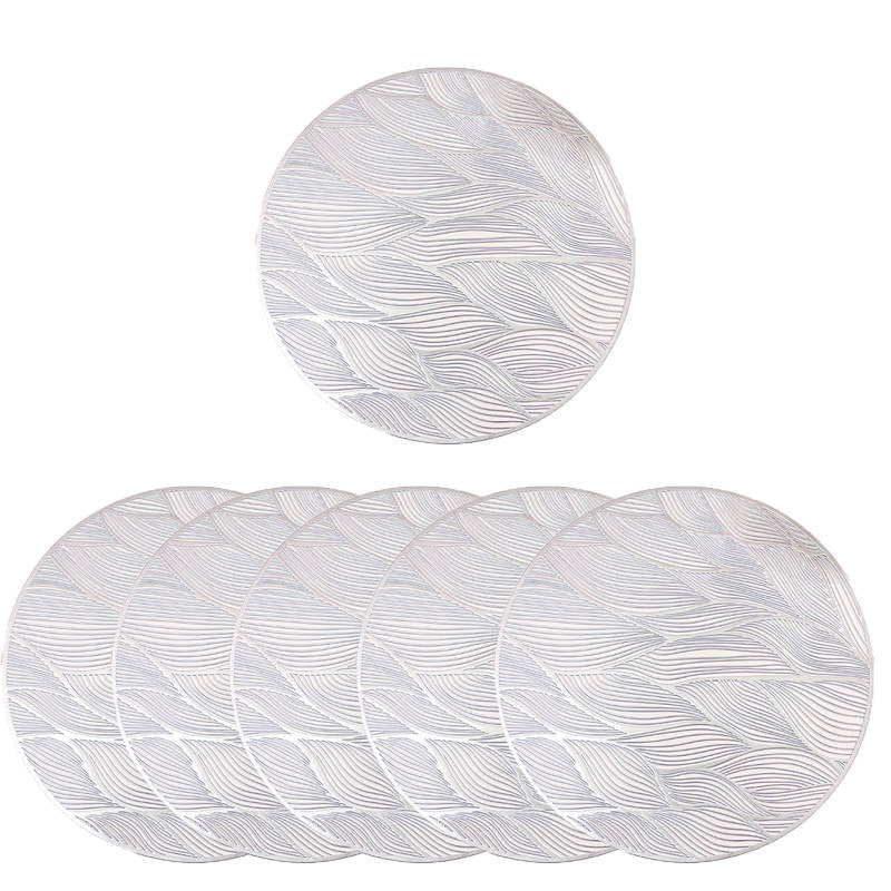 6 Pcs Placemats Round Meteor PVC Hollowed-Out for Party Wedding-Silver