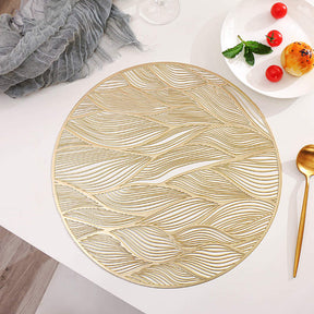 6 Pcs Placemats Round Meteor PVC Hollowed-Out for Party Wedding-Gold