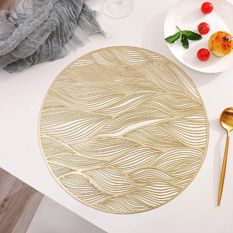 6 Pcs Placemats Round Meteor PVC Hollowed-Out for Party Wedding-Gold