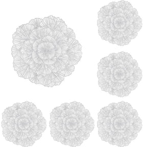 6 Pcs Placemats Round Meteor PVC Hollowed-Out for Party Wedding-Silver