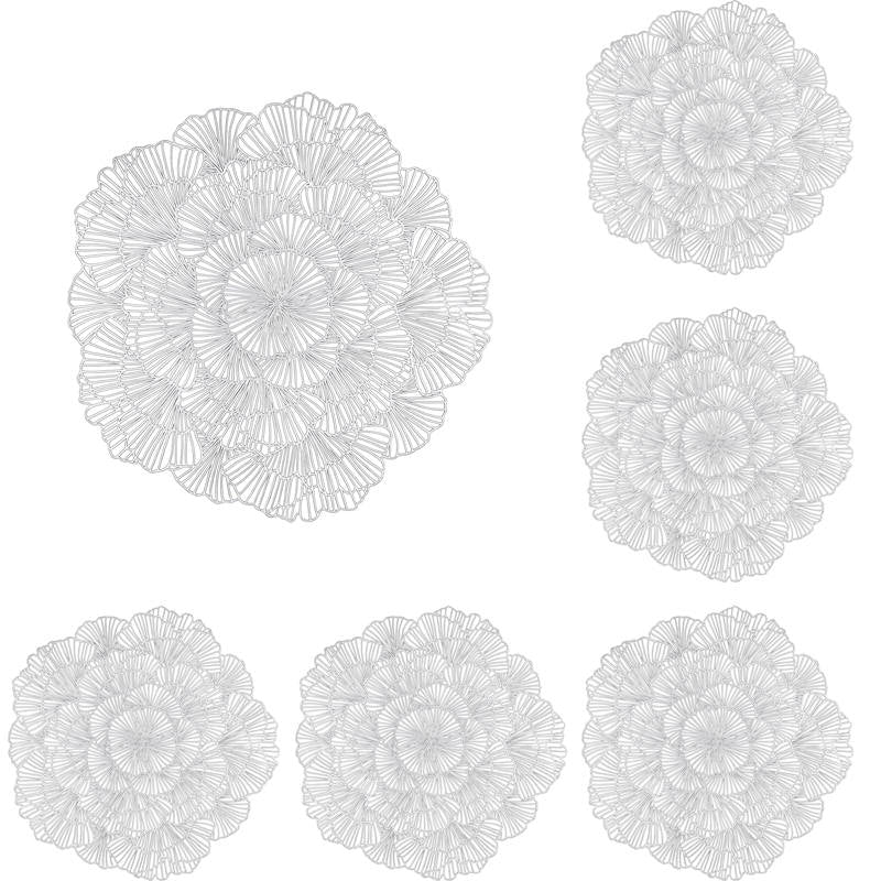 6 Pcs Placemats Round Meteor PVC Hollowed-Out for Party Wedding-Silver