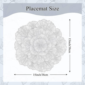 6 Pcs Placemats Round Meteor PVC Hollowed-Out for Party Wedding-Silver