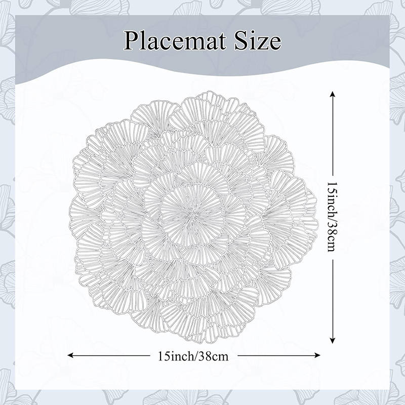 6 Pcs Placemats Round Meteor PVC Hollowed-Out for Party Wedding-Silver