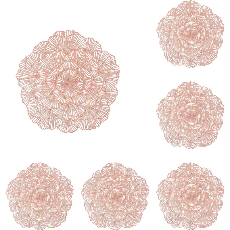 6 Pcs Placemats Round Flower PVC Hollowed-Out for Party Wedding-Rose Gold