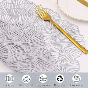 6 Pcs Placemats Round Meteor PVC Hollowed-Out for Party Wedding-Silver