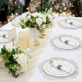 6 Pcs Placemats Round Meteor PVC Hollowed-Out for Party Wedding-Silver