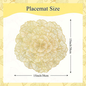 6 Pcs Placemats Round Flower PVC Hollowed-Out for Party Wedding-Gold