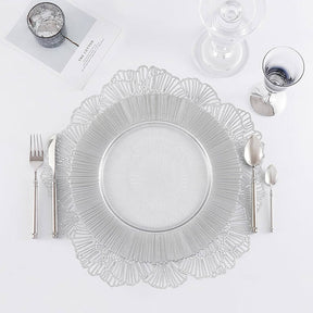 6 Pcs Placemats Round Meteor PVC Hollowed-Out for Party Wedding-Silver