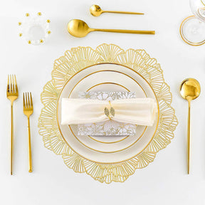 6 Pcs Placemats Round Flower PVC Hollowed-Out for Party Wedding-Gold