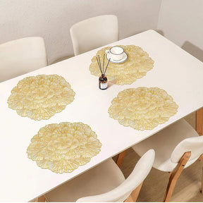 6 Pcs Placemats Round Flower PVC Hollowed-Out for Party Wedding-Gold