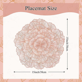 6 Pcs Placemats Round Flower PVC Hollowed-Out for Party Wedding-Rose Gold