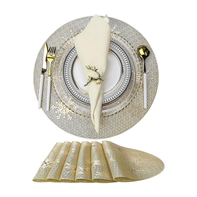 6 Pcs Placemats Babys Breath PVC Hollowed-Out for Party Wedding-Gold