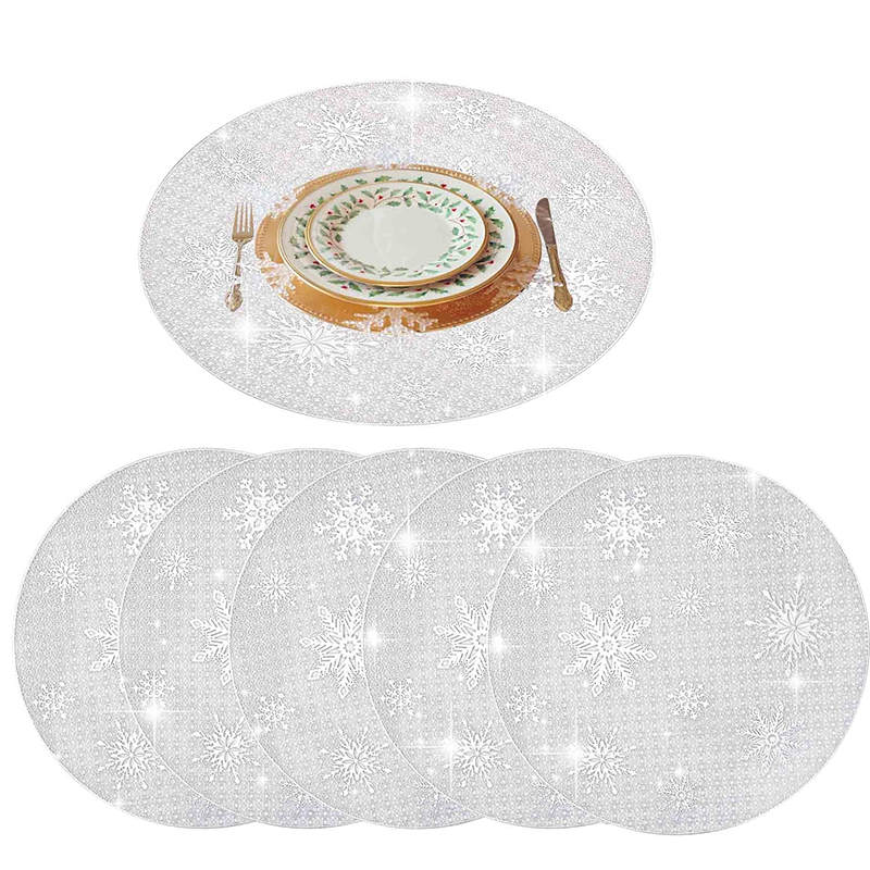6 Pcs Placemats Babys Breath PVC Hollowed-Out for Party Wedding-Silver
