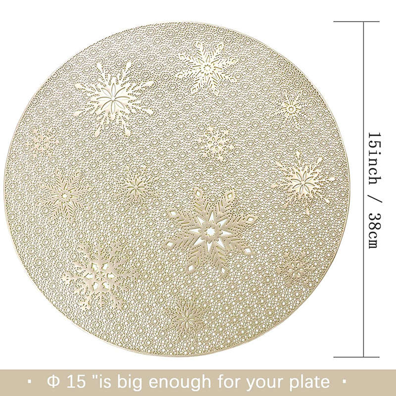 6 Pcs Placemats Babys Breath PVC Hollowed-Out for Party Wedding-Gold