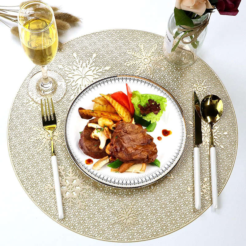 6 Pcs Placemats Babys Breath PVC Hollowed-Out for Party Wedding-Gold