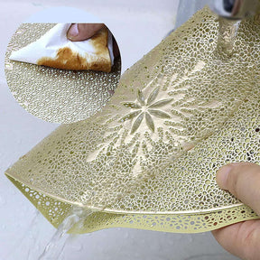 6 Pcs Placemats Babys Breath PVC Hollowed-Out for Party Wedding-Gold