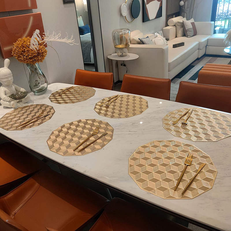 6 Pcs Placemats Geometry PVC Hollowed-Out for Party Wedding-Gold