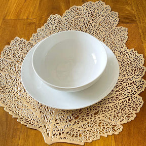 6 Pcs Placemats Leaf Shaped PVC Hollowed-Out for Party Wedding-Gold