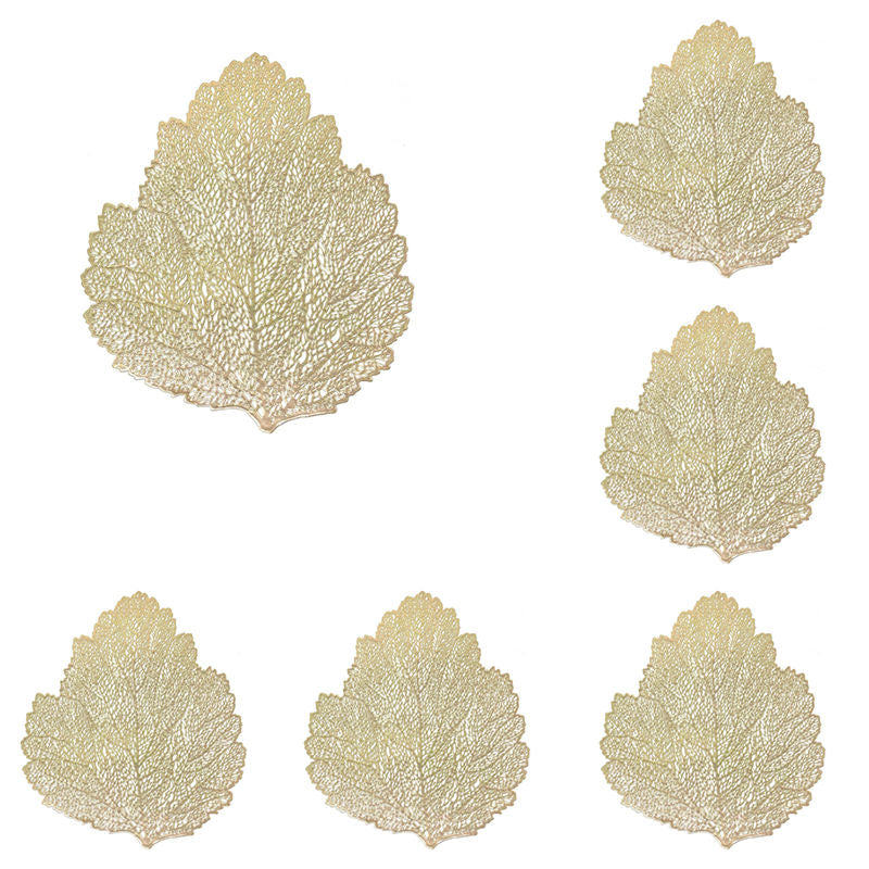6 Pcs Placemats Leaf Shaped PVC Hollowed-Out for Party Wedding-Gold