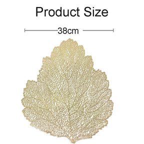 6 Pcs Placemats Leaf Shaped PVC Hollowed-Out for Party Wedding-Gold