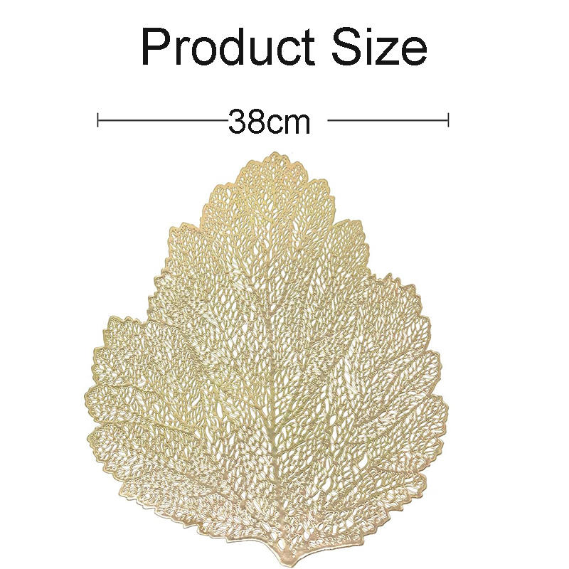 6 Pcs Placemats Leaf Shaped PVC Hollowed-Out for Party Wedding-Gold