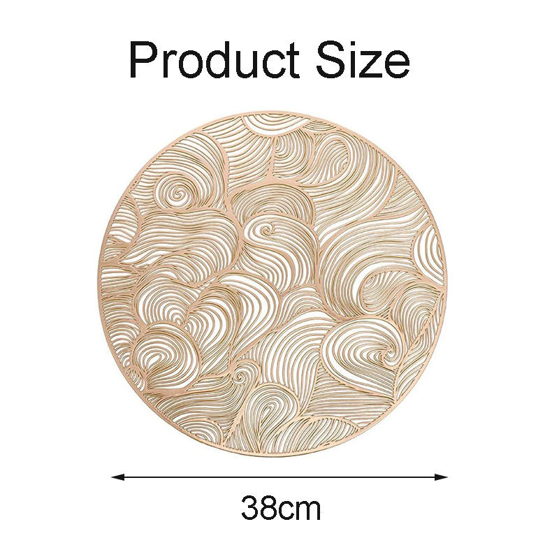 6 Pcs Placemats Round Cloud PVC Hollowed-Out for Party Wedding-Gold