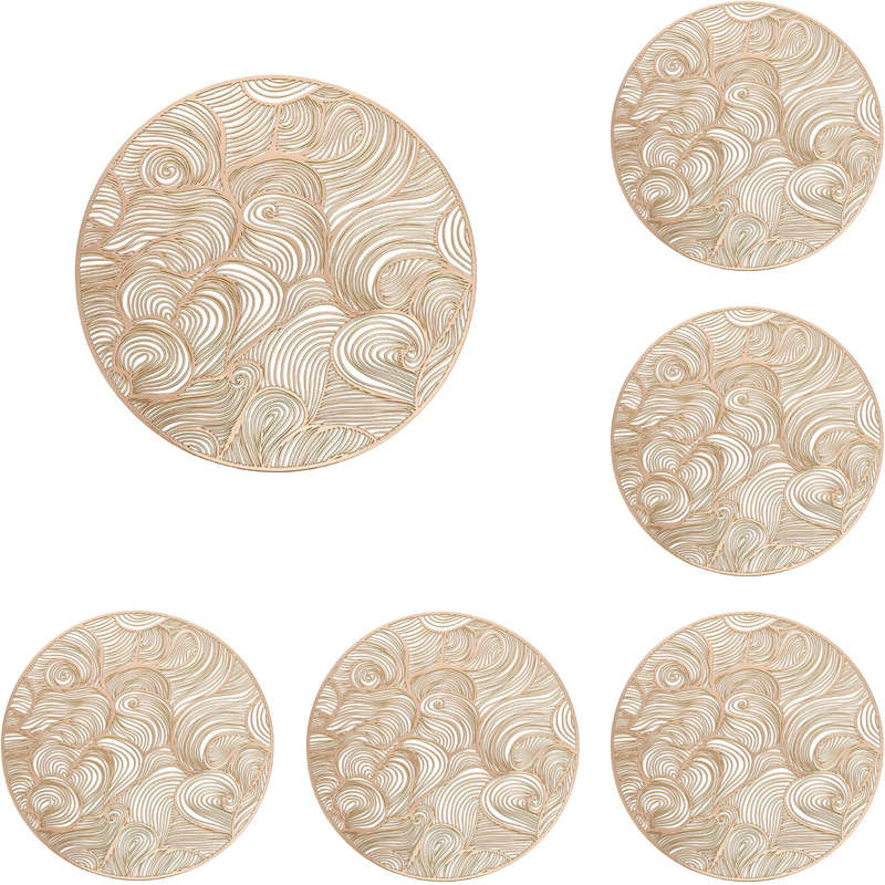 6 Pcs Placemats Round Cloud PVC Hollowed-Out for Party Wedding-Gold
