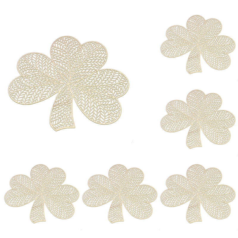 6 Pcs Placemats Shamrock PVC Hollowed-Out for Party Wedding-Gold