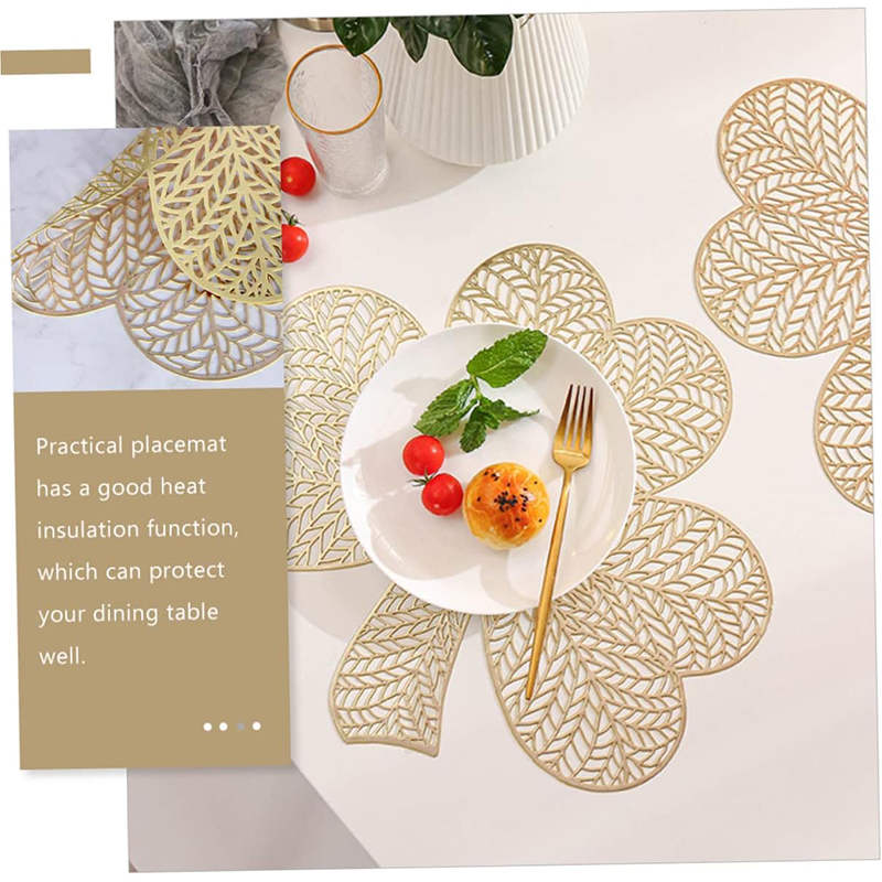 6 Pcs Placemats Shamrock PVC Hollowed-Out for Party Wedding-Gold